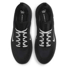 Top view of a pair of FQ1273002 Black White Zoom Nyjah 4 Nike SB Skateboarding Shoes featuring white laces, white side swooshes, and a reinforced mesh upper for enhanced durability.