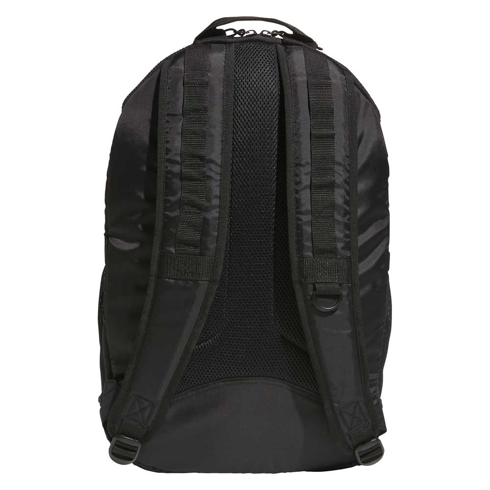 The FSBS Backpack KS6814 Black from Adidas Skateboarding is displayed from the back, featuring two padded shoulder straps, a mesh back panel, and a top carrying handle—crafted as an everyday backpack to carry all your essentials.