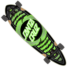 The Flame Ringed Dot 9.2in x 33in Pintail Cruzer by Santa Cruz features bold “Santa Cruz” text surrounded by green flames and comes equipped with large Slime Balls wheels in a green and black design.