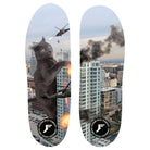 Introducing the Footprint Gamechanger Kittybabe Girl Elite HI Skateboarding Footwear Insoles: these impact-absorbing insoles feature dynamic artwork of a giant gray cat playfully attacking helicopters among towering skyscrapers, complete with explosions and smoke for a cityscape that parodies classic monster movie scenes.