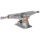 The 144 Stage 11 Forged Titanium Chris Joslin Sticker Slap Pro Polished Silver Standard Trucks Independent Set of TWO features orange bushings and a signature hanger, shown against a white background.