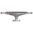 The 144 Stage 11 Forged Titanium Chris Joslin Sticker Slap Pro Polished Silver Standard Trucks by Independent, set of two, feature Chris Joslin text and branding, shown from the side against a white background.