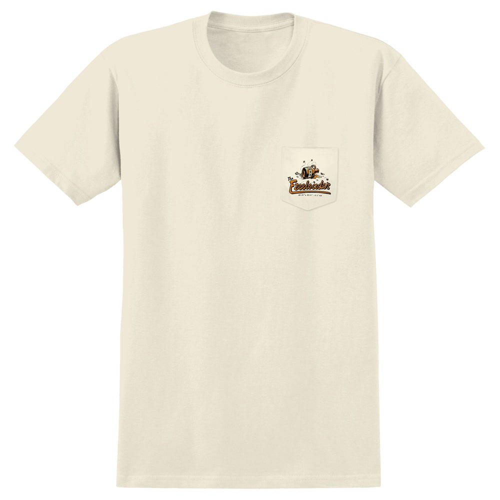 Off-white Free Loader Pocket Tee Natural Anti Hero Skateboards T-Shirt featuring a chest pocket with a small beer mug graphic and the text The Freeloader.