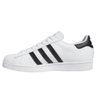 The GW6930 White Black Superstar ADV Adidas Skateboarding Leather Shoes feature black stripes, white laces, a rounded toe cap, and a black heel tab—ideal for skateboarding enthusiasts.