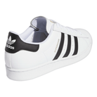 The GW6930 White Black Superstar ADV Adidas Skateboarding Leather Shoes feature a white leather upper, black stripes, and a black heel tab with the adidas logo—classic skate shoes reimagined.