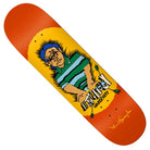 The Gonz Hard2hitt 8.5 Krooked Skateboards Deck is orange and features a cartoon person in a green striped shirt with X’s for eyes, arrows sticking out, and "LIMITED HARD2HITT," "Nate Bargatze," and classic Gonz style below.