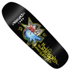 Introducing the Gonz Sig 9.81 Krooked Skateboards Deck: This black skateboard deck features a playful cartoon graphic of a red and blue unicorn-like creature, set against a subtle diamond patterned background. A bold yellow signature at the bottom showcases the iconic Gonz Sig style, while "Krooked" appears at the top—highlighting this unique collaboration from Krooked Skateboards.
