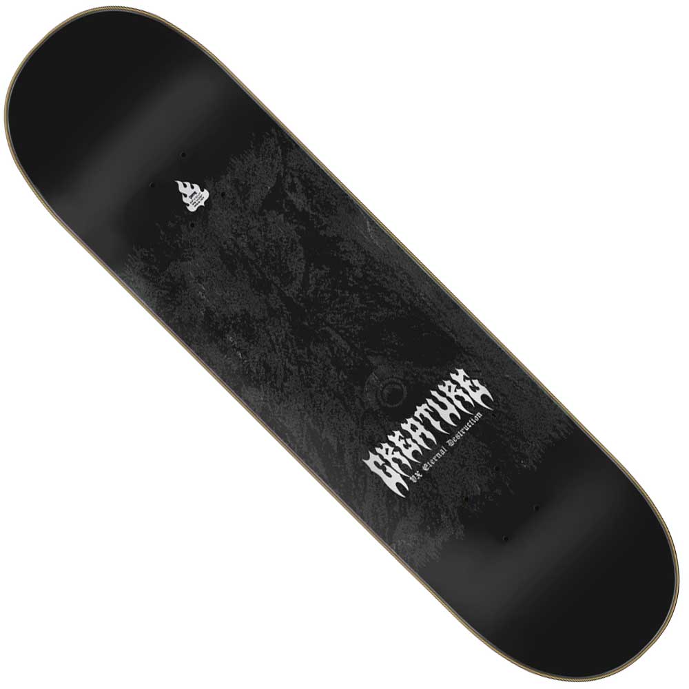 The Gonzalez Mortem VX Deck 8.375in x 32in by Creature features a subtle dark forest graphic, bold white “CREATURE” text, and a small white tree logo, all built with durable VX Eternal Destruction construction.