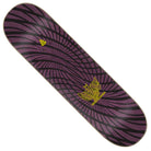 The Gravette Hippie Skull 20th Pro 8.3in x 32.2in Creature Skateboard Deck features bold purple and black spirals with standout yellow graphics, making it perfect for skaters who love eye-catching design.