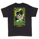 The Gravette Hippie Skull 20th S/S Pocket Heavyweight T-Shirt by Creature is a men's regular fit tee in black, featuring a smoking skull in a bandana, neon green palm leaves, and bold "CREATURE from the STREETS" lettering.