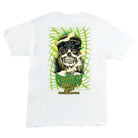 White Gravette Hippie Skull 20th S/S Pocket Heavyweight T-Shirt by Creature, featuring a grinning skull in a black bandana and sunglasses, palm leaves, and “Creature”/“Family” text—ideal for Creature Skateboards fans.
