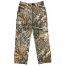A pair of Groundwork 2 Cargo Pants Realtree APX Bottom Mens Independent, featuring a woodland camouflage pattern in the signature Realtree APX colorway, with side pockets and belt loops, displayed flat on a white background.