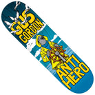 The Gus Gordon 8.25x32 Full SE Anti Hero Skateboards Deck features a vibrant illustration of a cartoon pigeon in a yellow raincoat steering a ship’s wheel, surrounded by flying seagulls. Bold yellow text reading “Gus Gordon Anti Hero” makes this deck a striking addition to any collection.