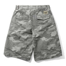 The Halfway Shorts Grey Camouflage Ripstop Cash Only COD152601 are baggy cargo shorts seen from the back, with two flap pockets and a small "Cash Only" patch sewn near the waistband.