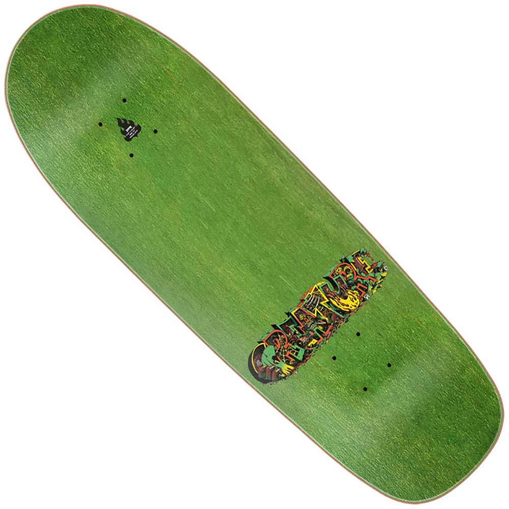 The Hallucination Beast 9.55in x 30.46in Creature Skateboard Deck features a green design with a pointed nose, wider rounded tail, bold CREATURE lettering, and striking Hallucination Beast graphic.