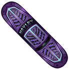 The Hayley Threadline 8.38 True Fit Real Skateboards Deck features a purple and black geometric web design with "HAYLEY Threadline" in stylized letters at the center and the Real Skateboards logo below.