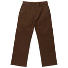 The Hecho Por Skate Pant by Anti Hero Skateboards in brown features straight legs, side pockets, and a button closure—ideal for exclusive drops or Skateshop Day celebrations. Displayed flat on a white background.