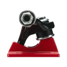 Side view of a Heroin Curb Killer 2 Black Red ST1 Inverted Hollow 10.5 Slappy Trucks set, showing a red baseplate and a black hanger.