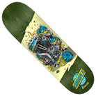 The Hewitt Grimple Revs 8.75x31.75 Anti Hero Skateboards Deck features a vibrant green background with a detailed, colorful illustration of monsters entwined with a mechanical engine. Inspired by classic Anti Hero Skateboards style, this deck displays the Grimple Stix and Hewitt logos on the bottom right corner.