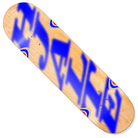 The Hjalte Spot Logo 8.5x32 Hardbody Skateboard Deck Natural Blue features bold abstract blue graffiti, dotted shading, and target symbols. This wooden deck’s striking design makes it stand out in size 8.5.
