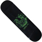 The Black Dipped Full Shape Homemade Skateboards Deck features a green neon-style graphic with a smiling cartoon fist surrounded by stars and abstract shapes at the center. Constructed from sturdy 7-ply maple, this deck offers both striking visuals and lasting strength for every ride.