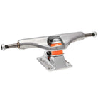 The INDY 139 Forged Hollow MID Trucks Set of TWO are lightweight skateboard trucks with a silver finish, orange bushings, and rectangular baseplates, shown isolated on a white background.