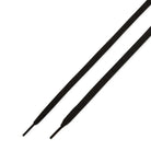 Two black, flat shoelaces are shown against a white background, positioned diagonally with plastic aglets facing downward—ideal replacements for IQ6827001 Black Gum Light Brown Paul Rodriguez Zoom Air Low Suede Skateboarding Shoes.