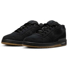 The IQ6827001 Black Gum Light Brown Paul Rodriguez Zoom Air Low Suede Skateboarding Shoes feature black suede and leather uppers, black laces, dark gum light brown outsoles, a visible Nike swoosh, and a modern sporty design.
