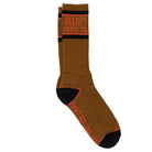 The I'm Lost Too Brown Orange Black Anti Hero Socks feature orange, black, and red accents with “Jalopi Skate Co.” on top and “DONT FOLLOW ME” on the foot, plus a ribbed texture and reinforced toe and heel for durability.