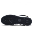 The image shows the black, textured rubber sole of the Kenny Reed Low Vulc Black Leather Suede I Path Skateboarding Shoe, with a white edge, herringbone traction pattern, and a heart-shaped “ff” logo in the center.