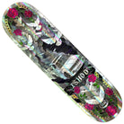 The Ishod Holo Cathedral II 8.38x31.9 Real Skateboard Deck features a holographic design with white doves, red roses, gold chains, and a white van at the center. The word “SHOT” appears near the bottom, making this deck an eye-catching choice for both style and performance.