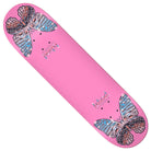The Ishod Mariposa Twin Tail 8.25x31.8 Pink Real Skateboard Deck features two large, detailed butterflies with blue and black accents—one at the top, one at the bottom—and "Faked" in blue lettering.