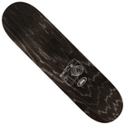 The Ishod Photos Twin Tail SLICK 8.3x32.2 Real Skateboard Deck features a black finish with swirling wood grain, plus a white camera graphic in the center, accented by red and silver details.