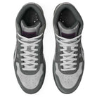 Top view of Japan Pro MT ASICS Graphite Gray Cay Red 1203B088-021 suede skateboarding shoes featuring a gray suede upper, white laces, and dark gray and purple tongue labels.