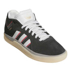 The KJ0194 Black Clear Tyshawn Adidas Skateboarding Leather Shoes feature premium black and white leather, white laces, red-accented three stripes, a beige sole, and an Adidas logo on the tongue—ideal for skateboarding.