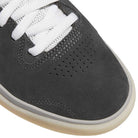 Close-up of the toe area of KJ0194 Black Clear Tyshawn Adidas Skateboarding Leather Shoes, featuring white laces, mesh detail near the tongue, perforations for ventilation, and a white rubber sole.