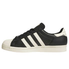 The KK5003 Black White Superstar 80 ADV Adidas Skateboarding Leather Shoes feature classic black and white styling, iconic stripes, a white sole, and black laces—perfect for those seeking timeless skate footwear.