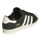 The KK5003 Black White Superstar 80 ADV Adidas Skateboarding Leather Shoes feature classic three white stripes and a white heel, making them ideal for style enthusiasts and fans of skateboarding footwear.