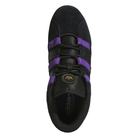 Top-down view of Kader Black Purple KI0408 Adidas Skateboarding Suede Leather shoes with black laces and a gold logo on the tongue.