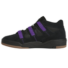 Kader Black Purple KI0408 Adidas Skateboarding suede leather mid-top shoes featuring three purple hook-and-loop straps across the midfoot and a brown rubber sole.