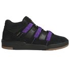 Kader Black Purple KI0408 Adidas Skateboarding suede leather shoes featuring three purple straps across the midfoot and a durable gum rubber sole.