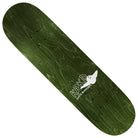The Kamo 8.5x31.85 White Wheel Wells Krooked Skateboards Deck features a green board with a white ghost graphic and KRKD SKATEBOARDS text.