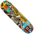 The Kenji Goto Team 8.5 Anti Hero Skateboards Deck showcases a bold yellow eagle with outstretched wings, a brown ribbon inscribed with "Anti Skateboards Hero," and an eclectic collage of vivid graphics inspired by the iconic Kenji Goto series.