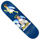 The Knox Angel 8.5 Krooked Skateboards Deck is blue and features two cartoon angels—one flying, one playing keyboard on a cloud—with "Knox Angel" and "Krooked for Knox" below and raindrops falling from the cloud.