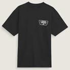 The Knu Patch VN000WU8BLK1 Black Short Sleeve Tee from Vans Skateboarding is a loose-fit, 100% cotton t-shirt with a small white logo on the upper left chest, shown against a plain light background.