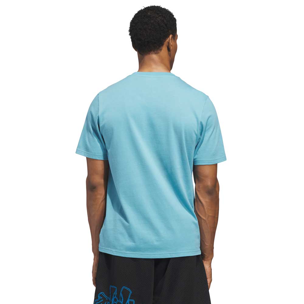 A person is shown from the back against a white background wearing the Kogan Logo Tee Blue Black KC6301 by Adidas Skateboarding.