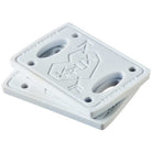 Two white Krux 1/4 Inch Riser Pads, each with four corner holes and a geometric heart design plus "KALT" and "KALT TRUCKS" text—ideal as stylish, versatile alternatives to standard riser pads. Set includes one pair.