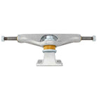 The Legacy OGBC INDY 139 Polished Silver Standard Stage 11 Trucks (set of TWO) are shown from the front against a white background, featuring a metal axle, hanger, kingpin, orange bushing, and mounting plate. Renowned for their strength and reliability, these durable skateboard trucks deliver solid performance for riders of all levels.