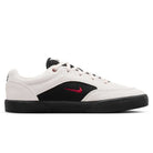 The Light Orewood FV6064104 Malor Nike SB Shoes feature a white and black design with a red swoosh, white laces, and a black rubber sole—shown from the side on a white background, ideal as durable kids' skate shoes.