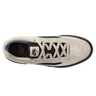Top view of the Light Orewood FV6064104 Malor Nike SB kids' skate shoe in light grey, featuring black laces, a black tongue with a white Nike SB label, plus durable black and red accents.
